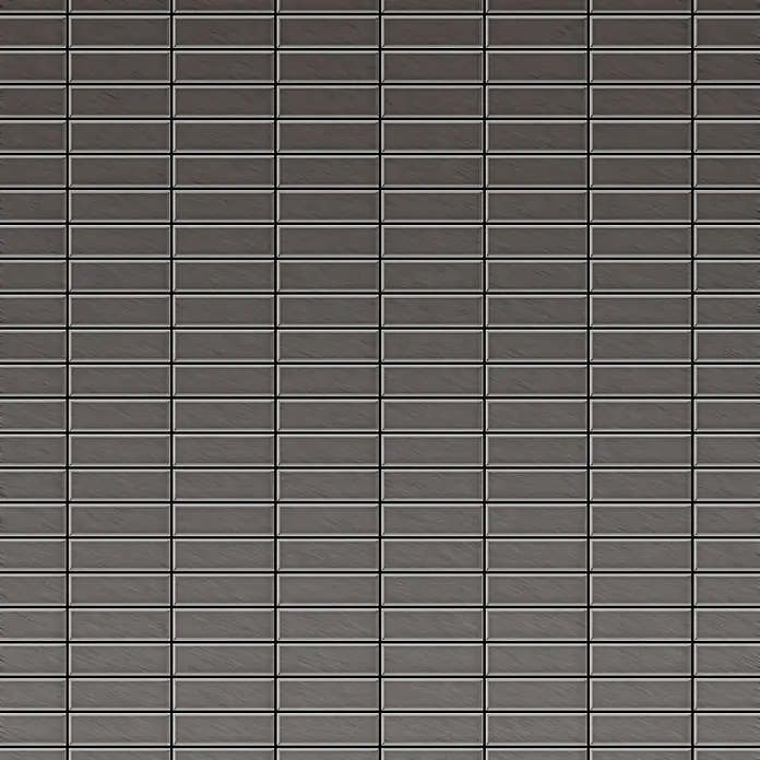 ALLOY Mosaikfliese Mosaik Fliese massiv Titan gebürstet dunkelgrau 1,6mm stark Cabin-Ti-SB - 316 x 329 mm, Schwarz, Grau, Sonstiges - Dunkelgraue rechteckige Fliesen mit gebürsteter Textur, im versetzten Muster angeordnet.