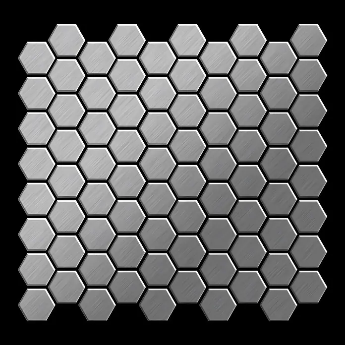 ALLOY Mosaikfliese Mosaik Fliese massiv Edelstahl marine gebürstet grau 1,6mm Honey-S-S-MB - 329 x 332 mm, Grau, Silber, Blau, Sonstiges - Muster aus grauen sechseckigen Fliesen mit gebürsteter Metalltextur.