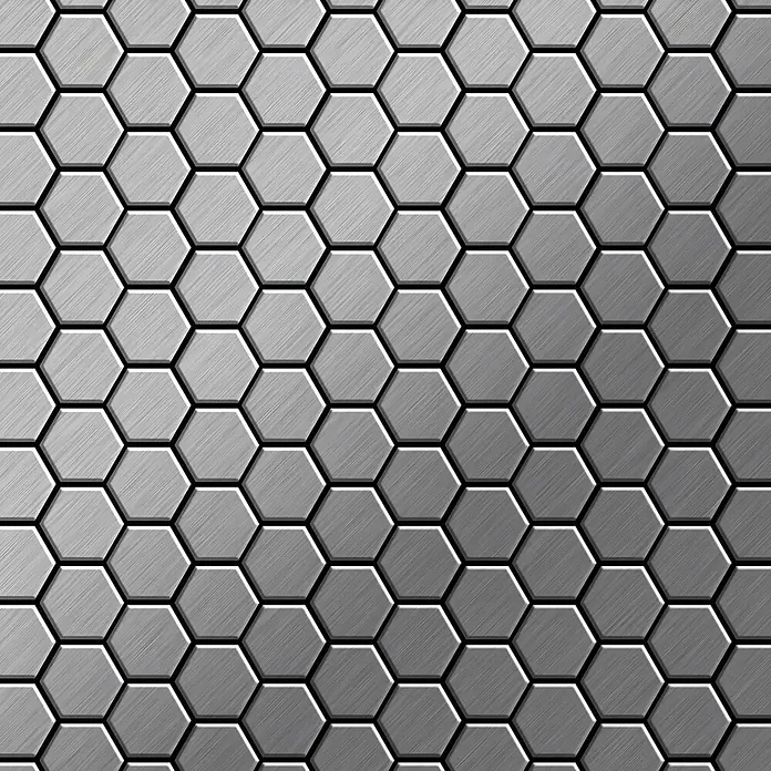 ALLOY Mosaikfliese Mosaik Fliese massiv Edelstahl marine gebürstet grau 1,6mm Honey-S-S-MB - 329 x 332 mm, Grau, Silber, Blau, Sonstiges - Gebürstete Metall-Sechseck-Fliesenstruktur in Grautönen.