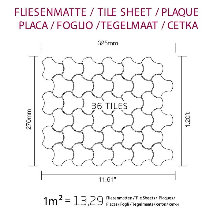 ALLOY Mosaikfliese Mosaik Fliese massiv Edelstahl gebürstet grau 1,6mm stark Ubiquity-S-S-B - 270 x 325 mm, Grau, Silber, Sonstiges - Fliesenmatte mit 36 ineinandergreifenden Fliesen, Maße 325x270mm, inklusive Flächenangaben.