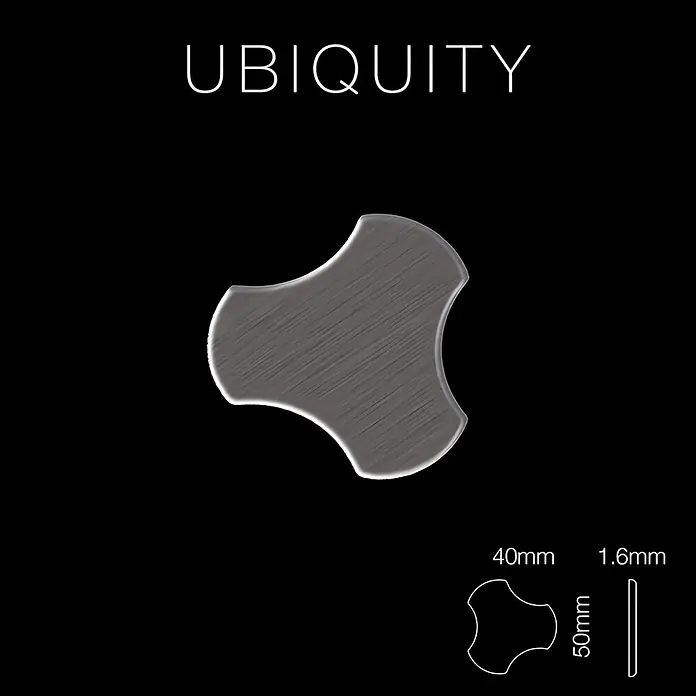 ALLOY Mosaikfliese Mosaik Fliese massiv Metall Titan gebürstet dunkelgrau 1,6mm Ubiquity-Ti-SB - 270 x 325 mm, Schwarz, Grau, Sonstiges - UBIQUITY: Dünnes, gebürstetes graues Metallteil in Verbundsteinform, 40x50mm, 1,6mm Dicke.
