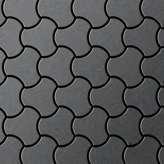 ALLOY Mosaikfliese Mosaik Fliese massiv Metall Titan gebürstet dunkelgrau 1,6mm Ubiquity-Ti-SB - 270 x 325 mm, Schwarz, Grau, Sonstiges - Nahtloses Muster aus ineinandergreifenden grauen Metallfliesen mit gebürsteter Textur.