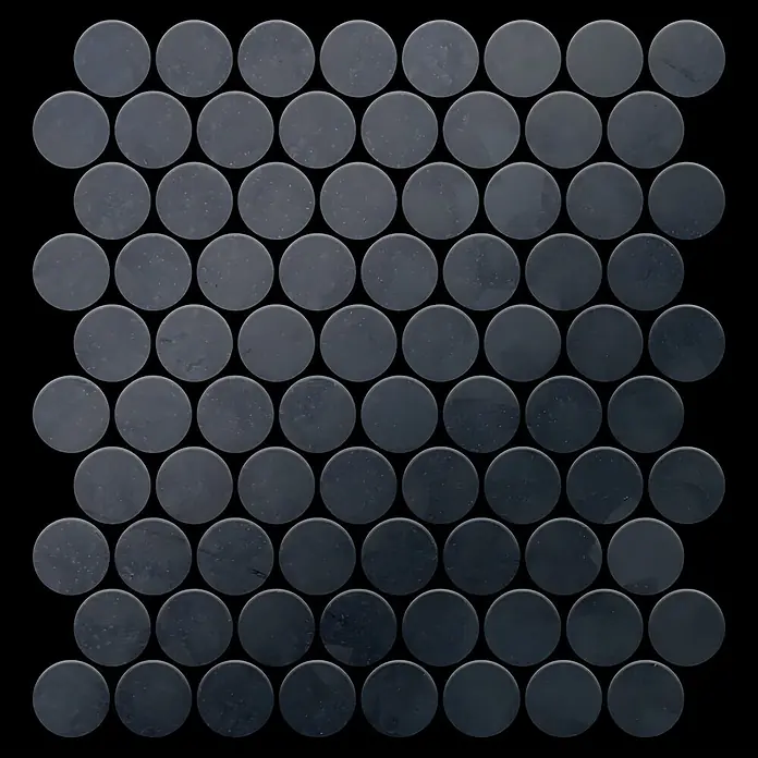 ALLOY Mosaikfliese Mosaik Fliese massiv Metall Rohstahl gewalzt grau 1,6mm stark Dome-RS - 313 x 256 mm, Grau, Sonstiges - Dunkelgraue runde Mosaikfliesen im Penny-Round-Muster mit leichter Textur.