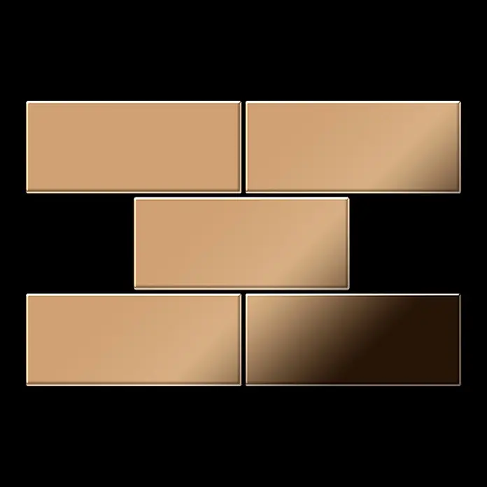 ALLOY Mosaikfliese Mosaik Fliese massiv Titan hochglänzend kupfer 1,6mm stark Subway-Ti-AM - 76 x 152 mm, Bronze, Hochglänzend - Bronze Rechteckfliesen im Ziegelverband, mit glänzender Farbverlaufsoberfläche.