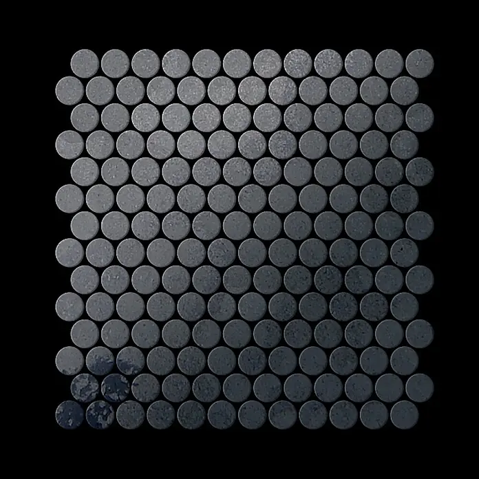 ALLOY Mosaikfliese Mosaik Fliese massiv Metall Rohstahl gewalzt grau 1,6mm stark Penny-RS - 302 x 316 mm, Grau, Sonstiges - Matte, texturierte dunkelgraue Penny-Round-Mosaikfliesen.