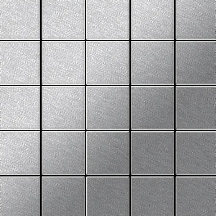 ALLOY Mosaikfliese Mosaik Fliese massiv Edelstahl marine gebürstet grau 1,6mm Century-S-S-MB - 98 x 98 mm, Grau, Silber, Blau, Sonstiges - Nahtloses Gittermuster aus gebürsteten silbernen Metallfliesen.
