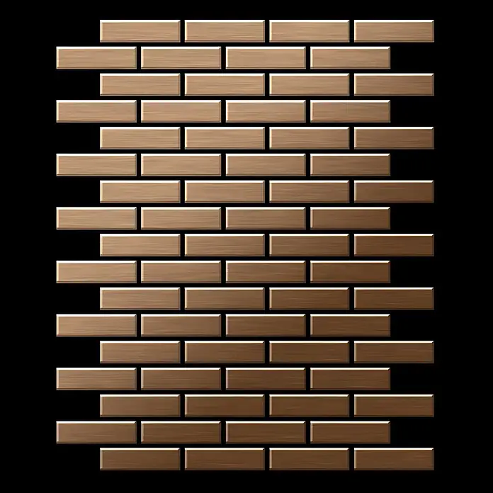 ALLOY Mosaikfliese Mosaik Fliese massiv Metall Titan gebürstet kupfer 1,6mm stark PK-Ti-AB - 309 x 302 mm, Bronze, Sonstiges - Gebürstete, braune Rechteckfliesen im Ziegelmuster-Mosaik.
