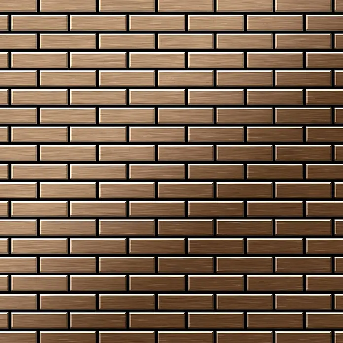 ALLOY Mosaikfliese Mosaik Fliese massiv Metall Titan gebürstet kupfer 1,6mm stark PK-Ti-AB - 309 x 302 mm, Bronze, Sonstiges - Muster aus versetzten braunen Ziegeln mit gebürsteter Metalltextur und leichtem Hell-Dunkel-Verlauf.