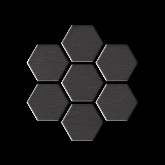 ALLOY Mosaikfliese Mosaik Fliese massiv Titan gebürstet dunkelgrau 1,6mm stark Honey-Ti-SB - 329 x 332 mm, Schwarz, Grau, Sonstiges - Sieben dunkelgraue, gebürstete Metall-Sechseckfliesen in einem Muster.