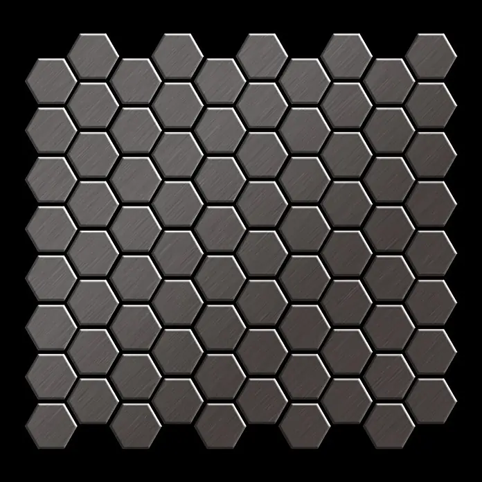 ALLOY Mosaikfliese Mosaik Fliese massiv Titan gebürstet dunkelgrau 1,6mm stark Honey-Ti-SB - 329 x 332 mm, Schwarz, Grau, Sonstiges - Dunkelgraue, gebürstete Metall-Sechseckfliesen in Mosaikmuster.