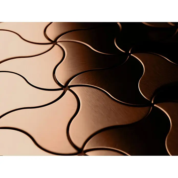 ALLOY Mosaikfliese Mosaik Fliese massiv Metall Kupfer gewalzt kupfer 1,6mm stark Ninja-CM - 313 x 255 mm, Bronze, Sonstiges - Glänzende, kupferfarbene geometrische Fliesen mit wellenförmigem Muster, hell bis dunkel Bronze.