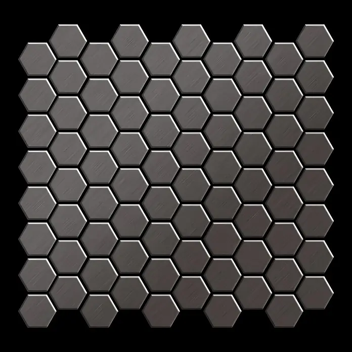 ALLOY Mosaikfliese Mosaik Fliese massiv Titan gebürstet dunkelgrau 1,6mm stark Honey-Ti-SB - 329 x 332 mm, Schwarz, Grau, Sonstiges - Dunkelgraue, gebürstete, metallische Sechseckfliesen im Wabenmuster.