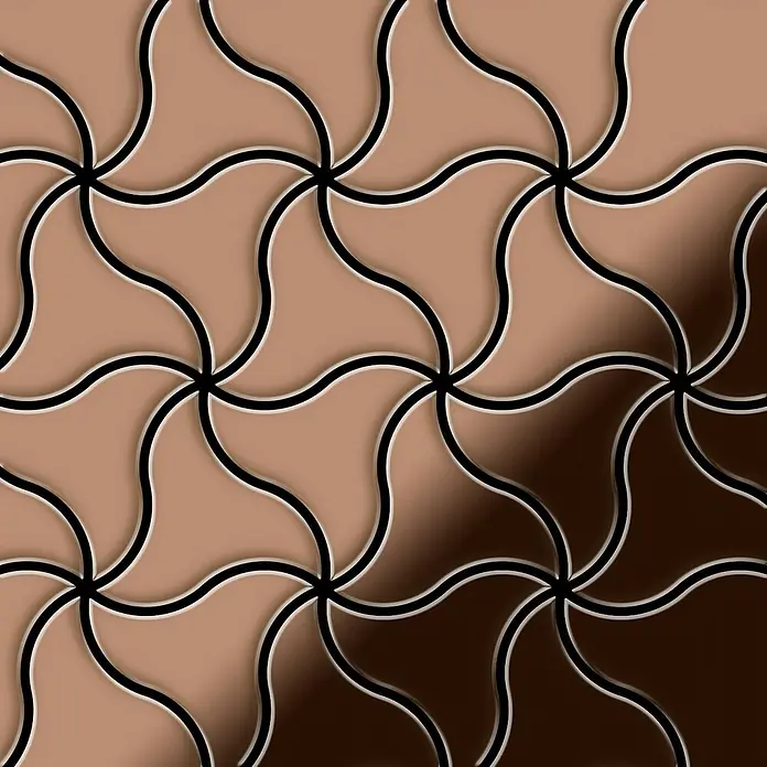 ALLOY Mosaikfliese Mosaik Fliese massiv Metall Kupfer gewalzt kupfer 1,6mm stark Ninja-CM - 313 x 255 mm, Bronze, Sonstiges - Ineinandergreifendes Wellenfliesenmuster im 3D-Prägestil, das von Hellbeige zu Dunkelbraun übergeht.