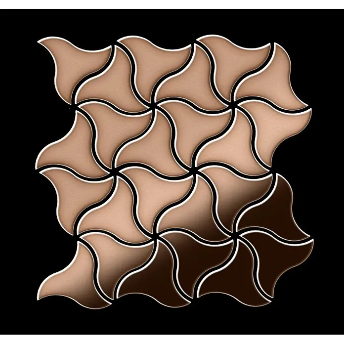 ALLOY Mosaikfliese Mosaik Fliese massiv Metall Kupfer gewalzt kupfer 1,6mm stark Ninja-CM - 313 x 255 mm, Bronze, Sonstiges - Braune und beige ineinandergreifende geometrische Fliesen bilden ein strukturiertes, 3D-Muster mit Farbverlauf.