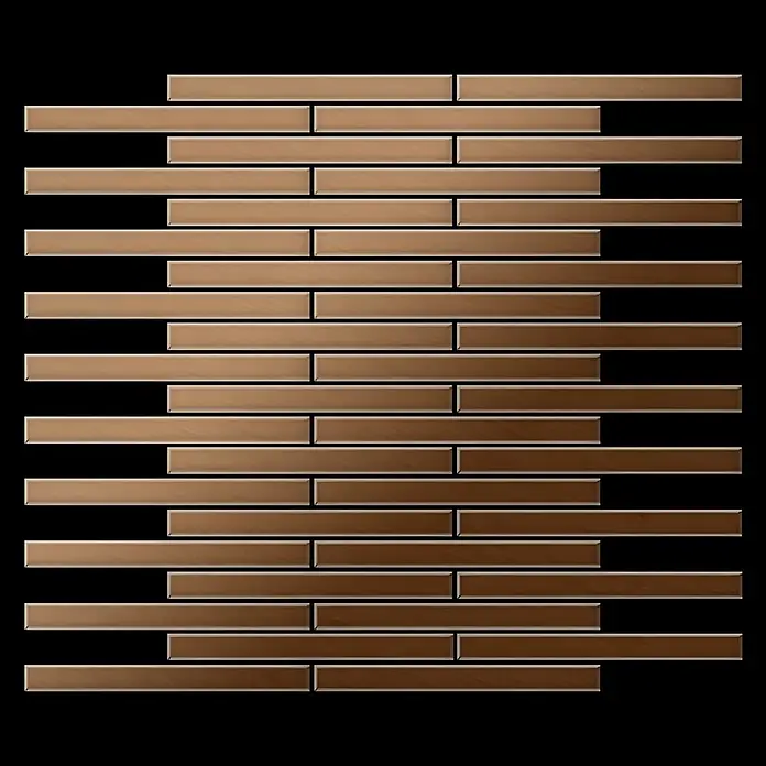 ALLOY Mosaikfliese Mosaik Fliese massiv Titan gebürstet kupfer 1,6mm stark Avenue-Ti-AB - 289 x 315 mm, Bronze, Sonstiges - Rechteckige Mosaikfliesen in Holzoptik, im versetzten Horizontalmuster angeordnet.