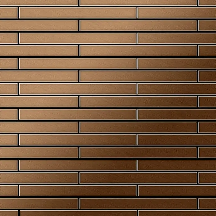 ALLOY Mosaikfliese Mosaik Fliese massiv Titan gebürstet kupfer 1,6mm stark Avenue-Ti-AB - 289 x 315 mm, Bronze, Sonstiges - Horizontale braune Holzplanken mit Farbverlauf, für Wände oder Böden.