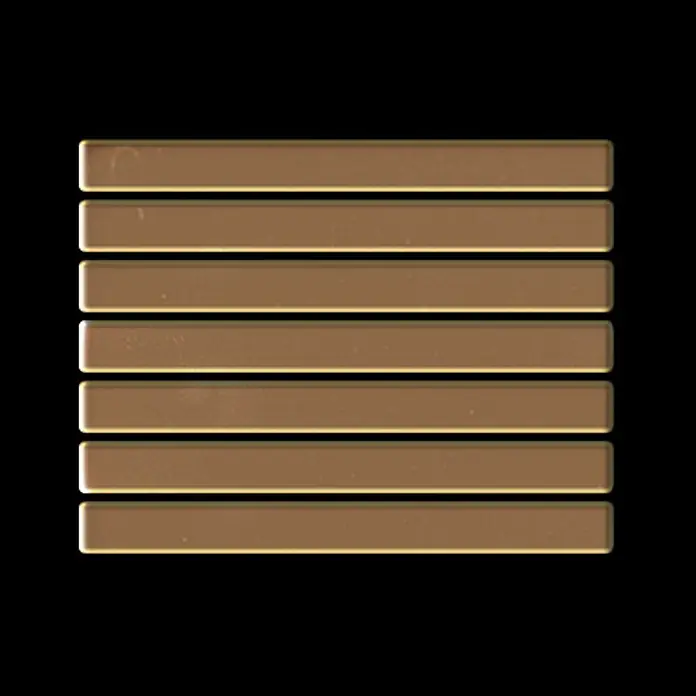 ALLOY Mosaikfliese Mosaik Fliese massiv Titan hochglänzend kupfer 1,6mm stark Linear-Ti-AM - 316 x 297 mm, Bronze, Hochglänzend - Sechs parallele goldbraune rechteckige Stangen.