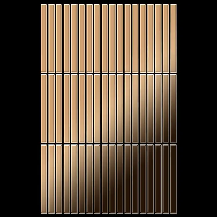 ALLOY Mosaikfliese Mosaik Fliese massiv Titan hochglänzend kupfer 1,6mm stark Linear-Ti-AM - 316 x 297 mm, Bronze, Hochglänzend - Rechteckige Bronzefliesen in einem Gitter, von hell- zu dunkelbraun verlaufend.