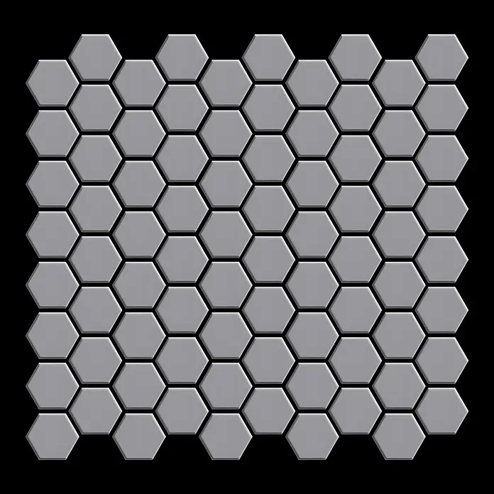 ALLOY Mosaikfliese Mosaik Fliese massiv Metall Edelstahl matt grau 1,6mm stark Honey-S-S-MA - 329 x 332 mm, Grau, Silber, Matt - Raster aus hellgrauen sechseckigen Fliesen, ein sich wiederholendes Muster bildend.
