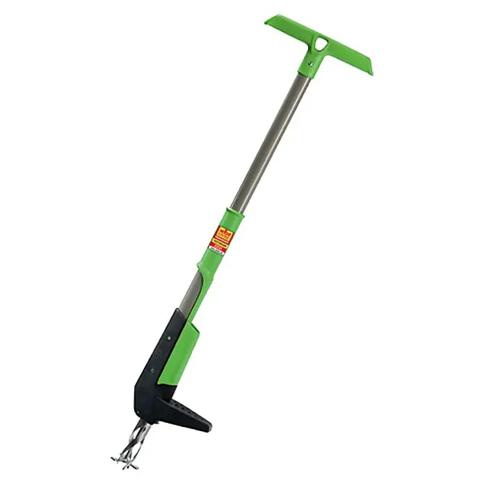 Freund Victoria Unkrautstecher - Mit Fußhebel, Länge: 102 cm - Ein grüner Unkrautstecher mit einem grauen Metallschaft und einem T-förmigen Griff für komfortables Unkrautjäten.