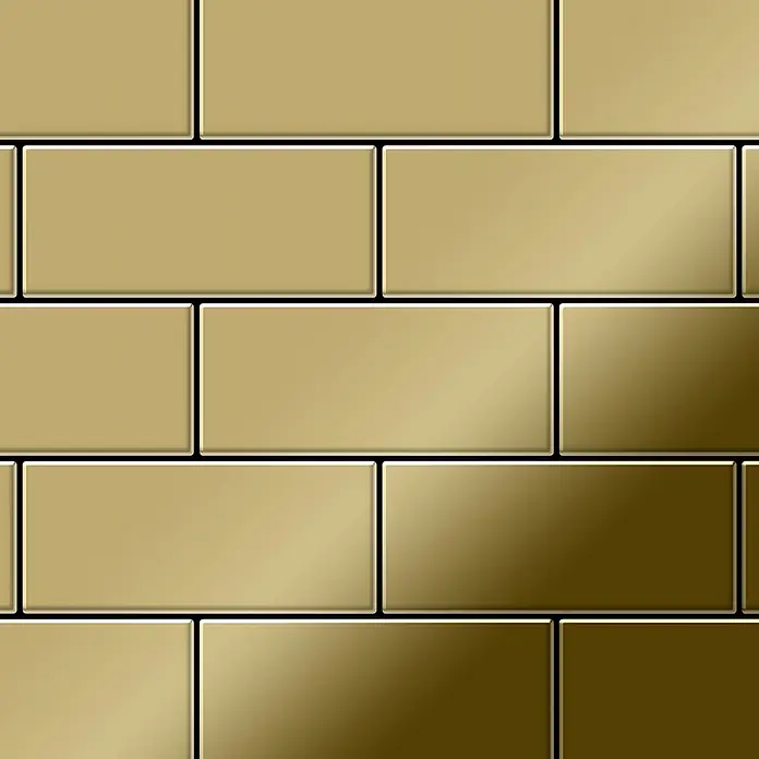 ALLOY Mosaikfliese Mosaik Fliese massiv Titan hochglänzend gold 1,6mm stark Subway-Ti-GM - 76 x 152 mm, Gold, Hochglänzend - Glänzende goldene Metrofliesen im versetzten Verband.
