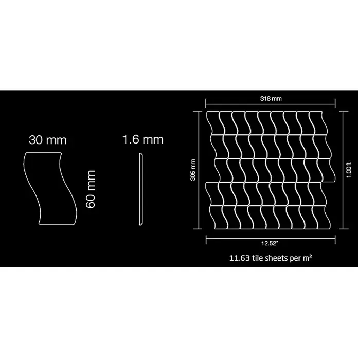 ALLOY Mosaikfliese Mosaik Fliese massiv Metall Titan gebürstet gold 1,6mm stark Flux-Ti-GB - 318 x 305 mm, Gold, Sonstiges - Gewellte S-förmige Mosaikfliesen mit Abmessungen: einzelne Fliese 30x60x1.6mm, Blatt 318x305mm, 11.63 Blätter pro m².