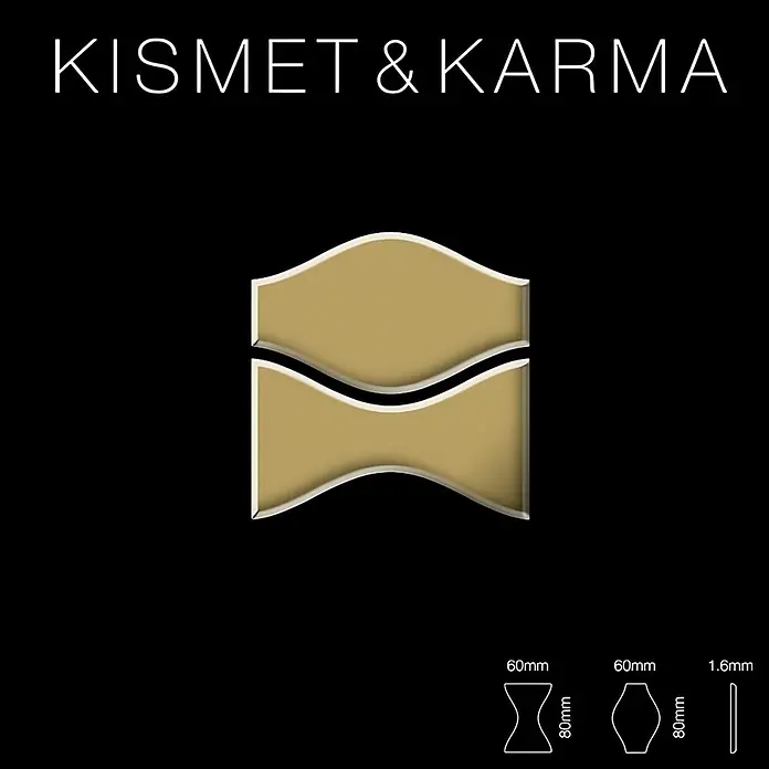 ALLOY Mosaikfliese Mosaik Fliese massiv Metall Titan hochglanz gold 1,6mm Kismet & Karma-Ti-GM - 299 x 299 mm, Gold, Hochglänzend - Goldfarbene sanduhrförmige Dekorationsfliese, horizontal geteilt, mit weißen Umrissen. 60x80mm, 1,6mm dick.