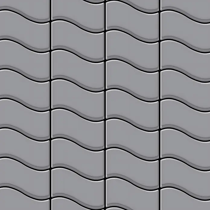 ALLOY Mosaikfliese Mosaik Fliese massiv Metall Edelstahl matt grau 1,6mm stark Flux-S-S-MA - 318 x 305 mm, Grau, Silber, Matt - Nahtloses Muster aus ineinandergreifenden grauen Wellenfliesen.