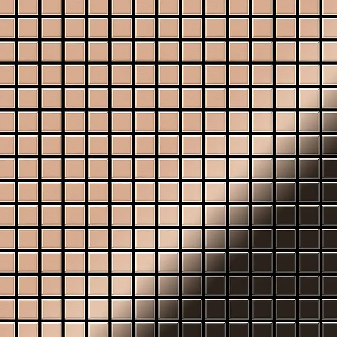 ALLOY Mosaikfliese Mosaik Fliese massiv Metall Kupfer gewalzt kupfer 1,6mm stark Mosaic-CM - 322 x 322 mm, Bronze, Sonstiges - Glänzende quadratische Mosaikfliesen mit diagonalem Beige- bis Dunkelbraun-Farbverlauf.