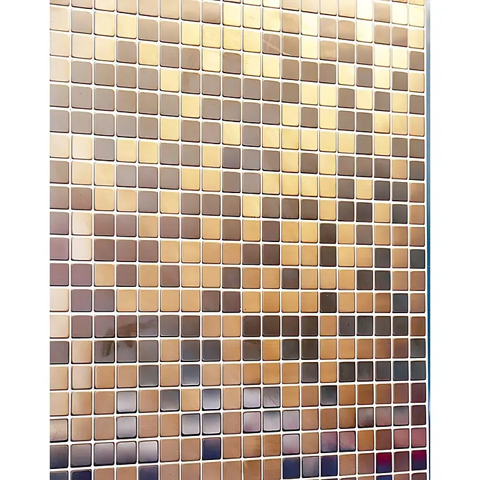 ALLOY Mosaikfliese Mosaik Fliese massiv Metall Kupfer gewalzt kupfer 1,6mm stark Mosaic-CM - 322 x 322 mm, Bronze, Sonstiges - Glänzende quadratische Mosaik-Wandfliesen in Braun-, Beige- und Goldtönen.