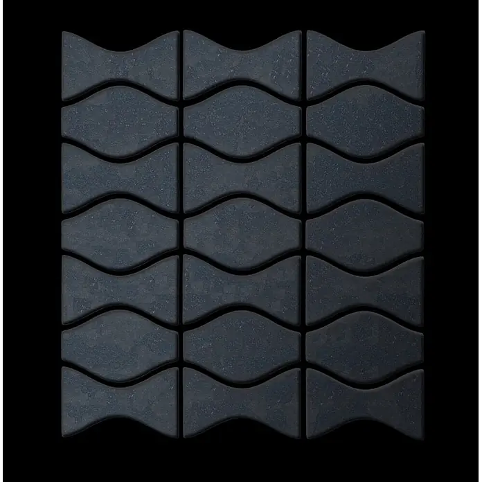 ALLOY Mosaikfliese Mosaik Fliese massiv Metall Rohstahl gewalzt grau 1,6mm Kismet & Karma-RS - 299 x 299 mm, Grau, Sonstiges - Dunkelgraue, matte Fliesen mit wellenförmigen Kanten in einem ineinandergreifenden Muster.