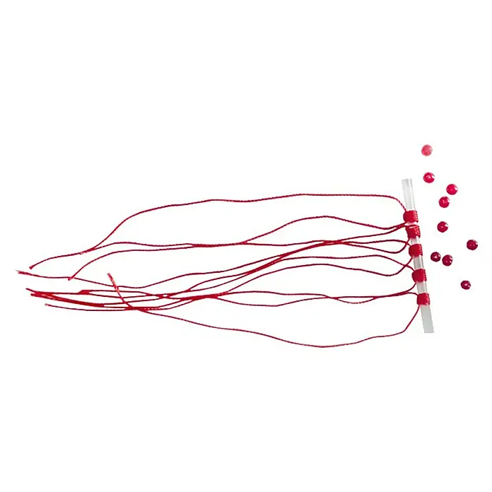 Westline Fadenstopper - Größe: M, 5 Stk. - Ein Bastelset mit rotem Faden, Perlen und einem transparenten Stab, ideal für kreative Projekte und DIY-Schmuckherstellung.