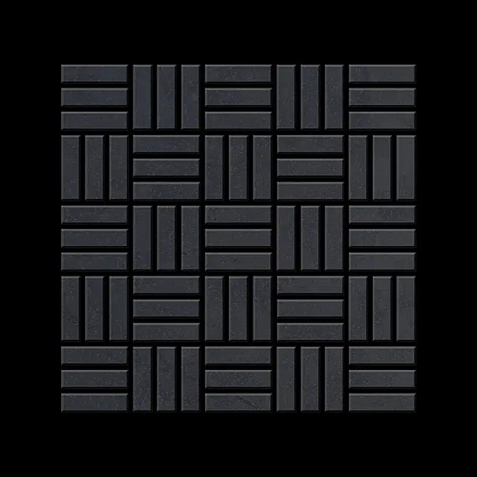 ALLOY Mosaikfliese Mosaik Fliese massiv Rohstahl gewalzt grau 1,6mm stark Basketweave-RS - 288 x 288 mm, Grau, Sonstiges - Dunkelgraue, texturierte Rechteckfliesen im Korbmuster.