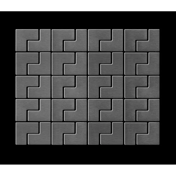 ALLOY Mosaikfliese Mosaik Fliese massiv Titan gebürstet dunkelgrau 1,6mm stark Kink-Ti-SB - 307 x 304 mm, Schwarz, Grau, Sonstiges - Gitter aus ineinandergreifenden L-förmigen Puzzle-Teilen aus gebürstetem grauen Metall.
