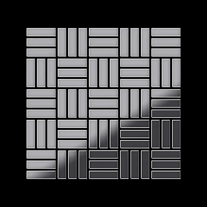 ALLOY Mosaikfliese Mosaik Fliese massiv Edelstahl hochglanz grau 1,6mm Basketweave-S-S-M - 288 x 288 mm, Grau, Silber, Hochglänzend - Graue und silberne glänzende rechteckige Mosaikfliesen im Korbflechtmuster.