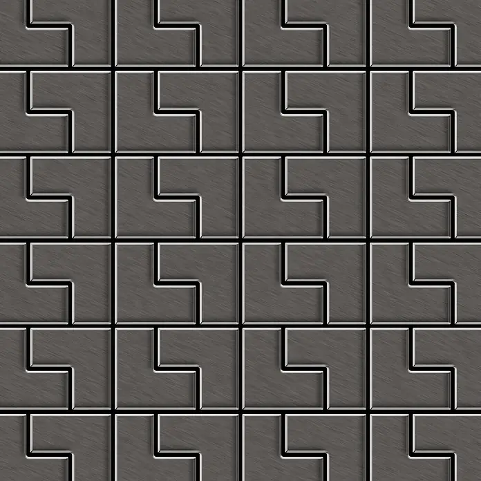 ALLOY Mosaikfliese Mosaik Fliese massiv Titan gebürstet dunkelgrau 1,6mm stark Kink-Ti-SB - 307 x 304 mm, Schwarz, Grau, Sonstiges - Nahtloses Muster aus dunkelgrauen, L-förmigen Fliesen in gebürsteter Metalloptik.
