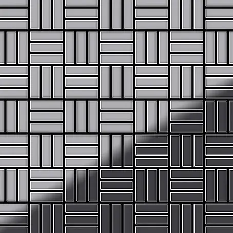 ALLOY  Mosaikfliese Mosaik Fliese massiv Edelstahl hochglanz grau 1,6mm Basketweave-S-S-M