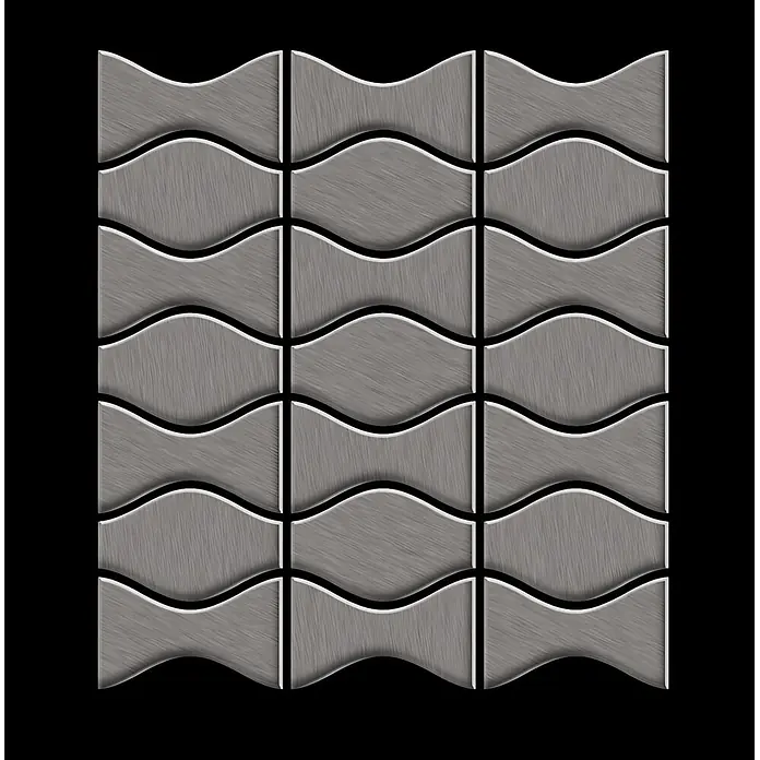 ALLOY Mosaikfliese Mosaik Fliese massiv Metall Titan gebürstet grau 1,6mm Kismet & Karma-Ti-SB - 299 x 299 mm, Schwarz, Grau, Sonstiges - Texturierte graue Metallfliesen bilden ein wellenförmiges, ineinandergreifendes Muster.