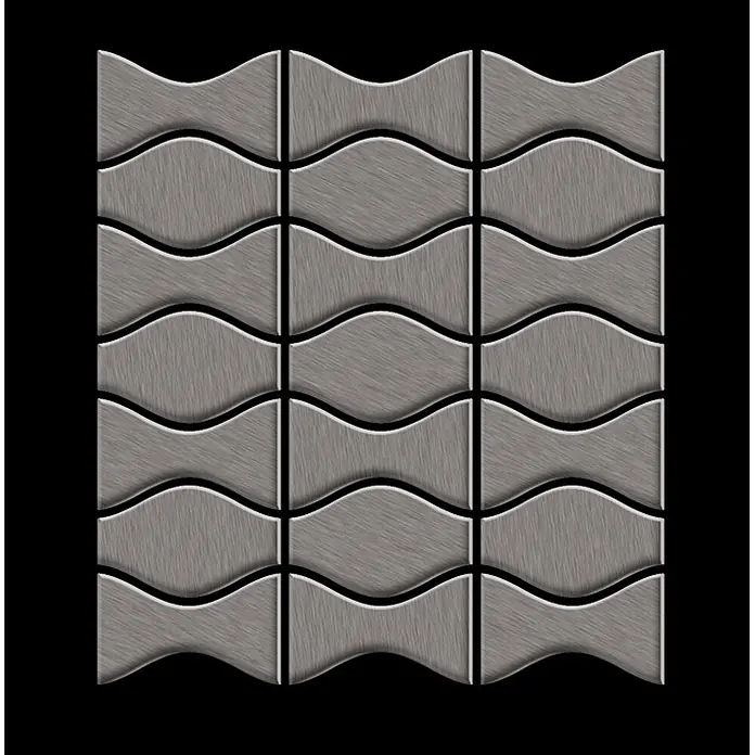 ALLOY Mosaikfliese Mosaik Fliese massiv Metall Titan gebürstet grau 1,6mm Kismet & Karma-Ti-SB - 299 x 299 mm, Schwarz, Grau, Sonstiges - Graue, gebürstete Metallfliesen in einem ineinandergreifenden Wellenmuster.