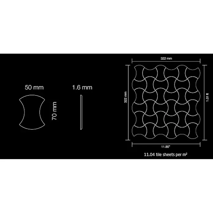 ALLOY Mosaikfliese Mosaik Fliese massiv Metall Edelstahl hochglänzend grau 1,6mm Infinit-S-S-M - 322 x 322 mm, Grau, Silber, Hochglänzend - Mosaikfliesenmatte, 322x322mm, mit hantelförmigen Fliesen, je 50x70x1.6mm. Ideal zur Oberflächengestaltung.
