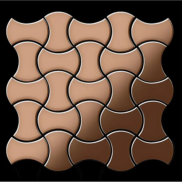 ALLOY Mosaikfliese Mosaik Fliese massiv Metall Kupfer gewalzt kupfer 1,6mm stark Infinit-CM - 322 x 322 mm, Bronze, Sonstiges - Ineinandergreifende braune Fliesen mit Farbverlauf von hell nach dunkel, die ein Muster bilden.