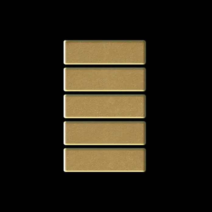 ALLOY Mosaikfliese Mosaik Fliese massiv Metall Messing gewalzt gold 1,6mm stark Cabin-BM - 316 x 329 mm, Gold, Sonstiges - Fünf goldene, texturierte Balken, die eine volle Batterieladung darstellen.