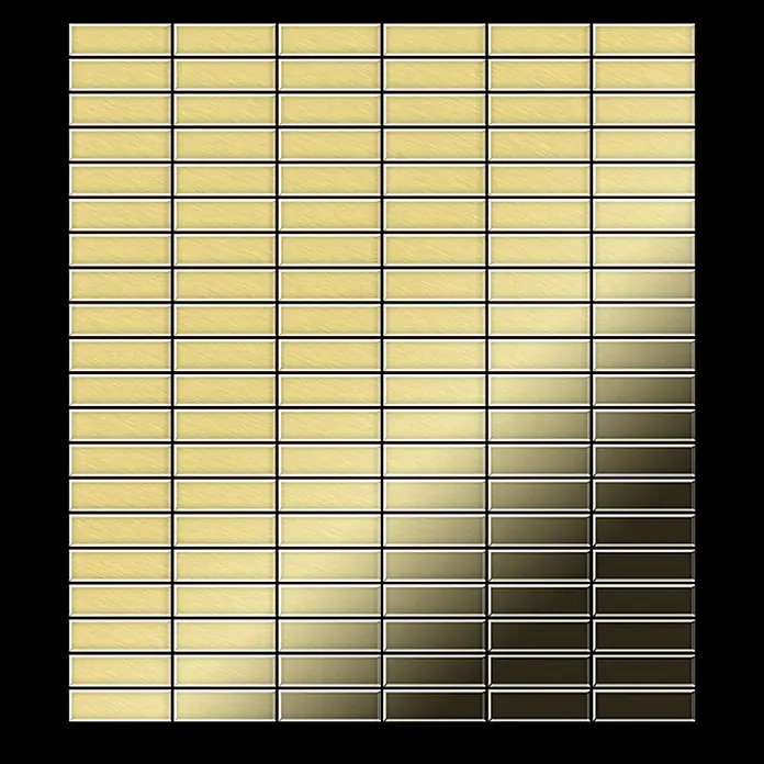 ALLOY Mosaikfliese Mosaik Fliese massiv Metall Messing gewalzt gold 1,6mm stark Cabin-BM - 316 x 329 mm, Gold, Sonstiges - Goldene rechteckige Metallfliesen im Gittermuster mit einem Hell-Dunkel-Verlauf.