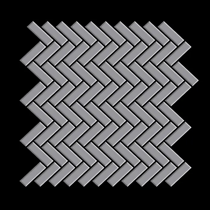 ALLOY Mosaikfliese Mosaik Fliese massiv Edelstahl matt grau 1,6mm stark Herringbone-S-S-MA - 309 x 300 mm, Grau, Silber, Matt - Graue rechteckige Fliesen im Fischgrätmuster.