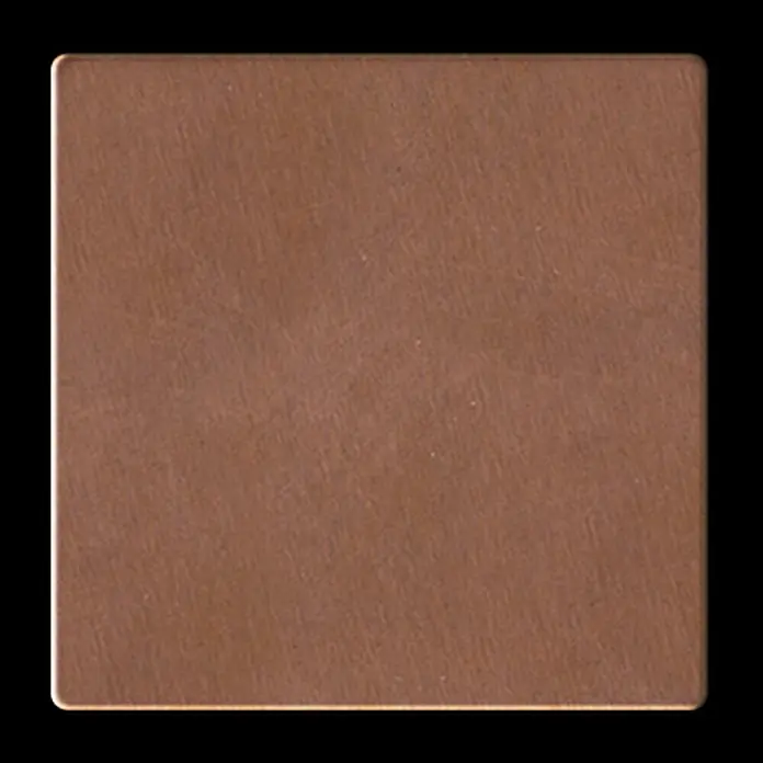 ALLOY Mosaikfliese Mosaik Fliese massiv Metall Kupfer gewalzt kupfer 1,6mm stark Century-CM - 98 x 98 mm, Bronze, Sonstiges - Gebürstete kupferfarbene quadratische Metallprobe mit sanft abgerundeten Kanten.