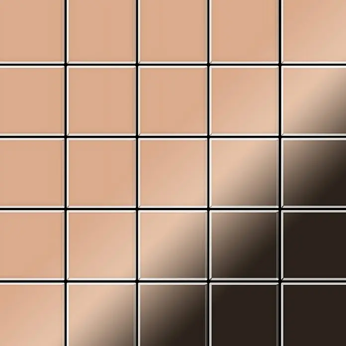 ALLOY Mosaikfliese Mosaik Fliese massiv Metall Kupfer gewalzt kupfer 1,6mm stark Century-CM - 98 x 98 mm, Bronze, Sonstiges - Quadratische Fliesen mit diagonalem Farbverlauf von Hellbeige zu Dunkelbronze, glänzend.