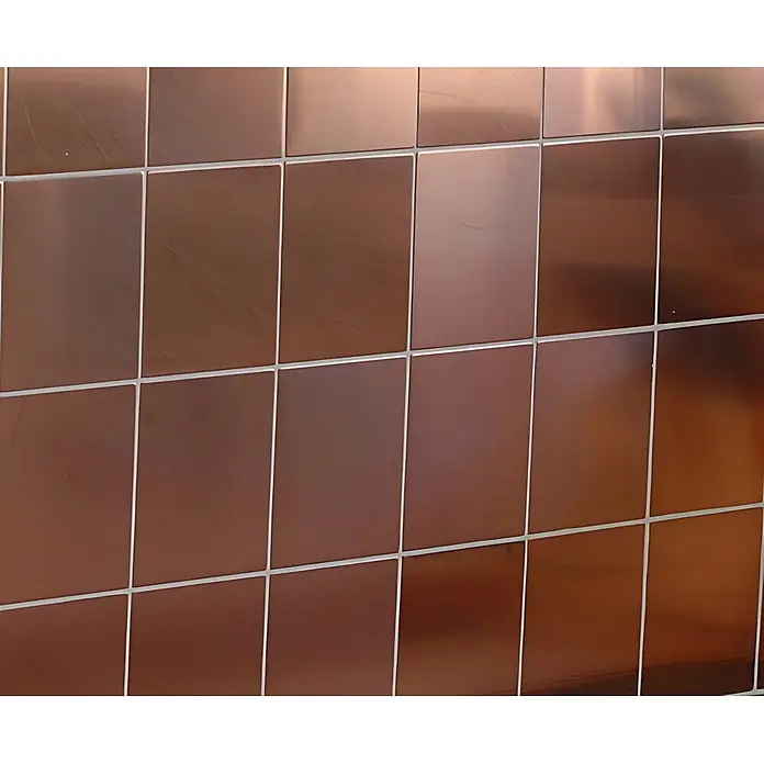 ALLOY Mosaikfliese Mosaik Fliese massiv Metall Kupfer gewalzt kupfer 1,6mm stark Century-CM - 98 x 98 mm, Bronze, Sonstiges - Reflektierende, quadratische, kupferfarbene Metallfliesen mit hellen Fugen.