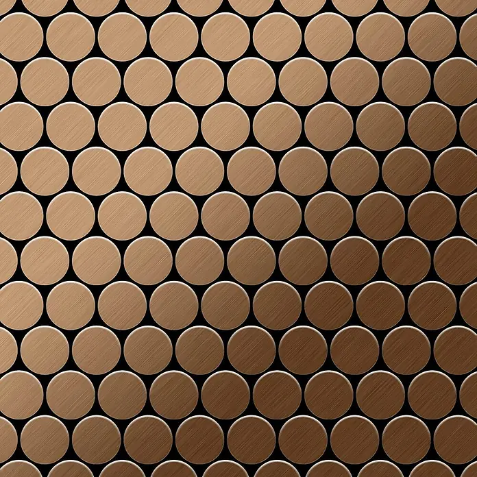 ALLOY Mosaikfliese Mosaik Fliese massiv Metall Titan gebürstet kupfer 1,6mm stark Dome-Ti-AB - 313 x 256 mm, Bronze, Sonstiges - Gebürstetes braunes Kreismosaikmuster mit einem hell-dunklen Farbverlauf.