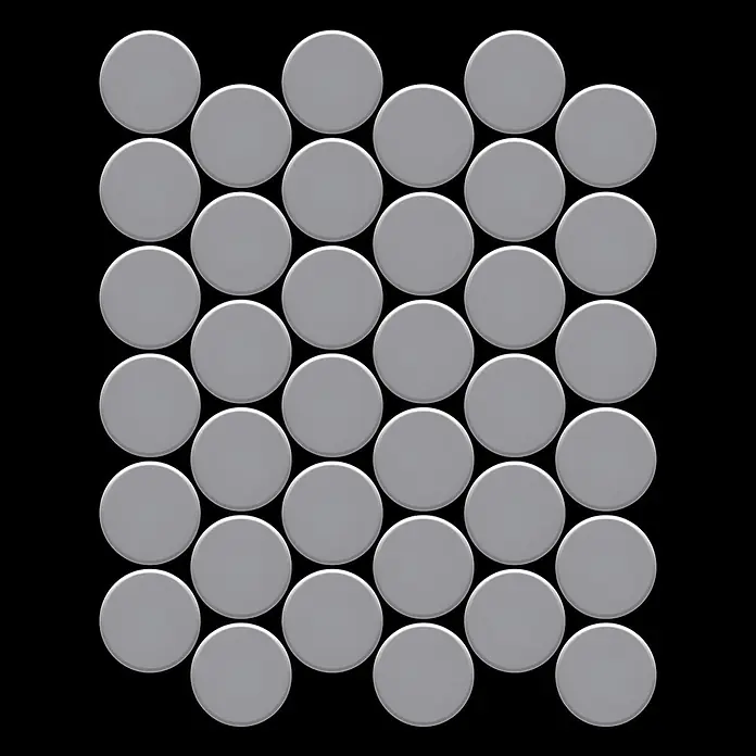 ALLOY Mosaikfliese Mosaik Fliese massiv Edelstahl matt grau 1,6mm stark Medallion-S-S-MA - 313 x 256 mm, Grau, Silber, Matt - Muster aus einheitlichen grauen runden Scheiben.