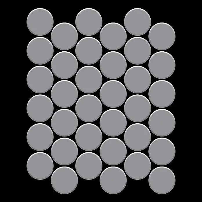 ALLOY Mosaikfliese Mosaik Fliese massiv Edelstahl matt grau 1,6mm stark Medallion-S-S-MA - 313 x 256 mm, Grau, Silber, Matt - Muster aus hellgrauen kreisförmigen Elementen.